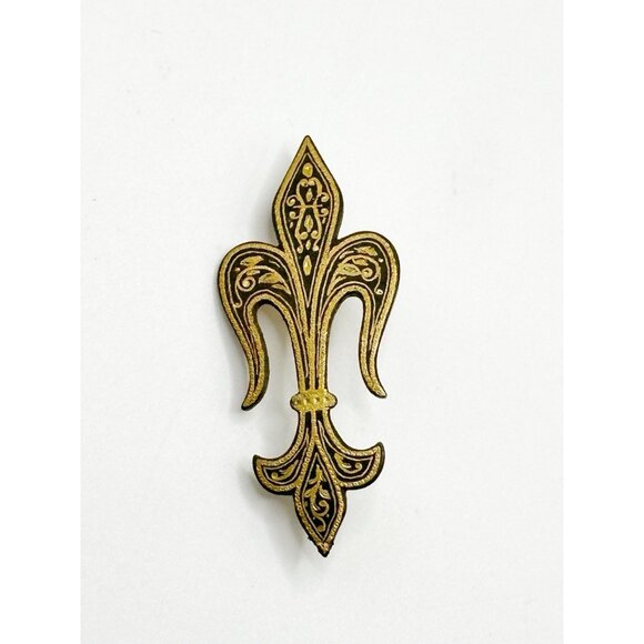 Unbranded Jewelry - Vintage C Clasp Damascene Style Fleur De Lis Pin Brooch